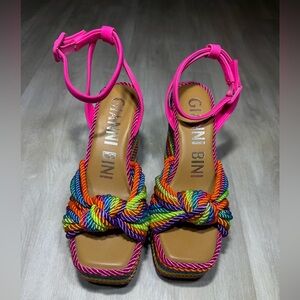 Gianni Bini Multicolor Wedge Sandals - Pink and Rainbow